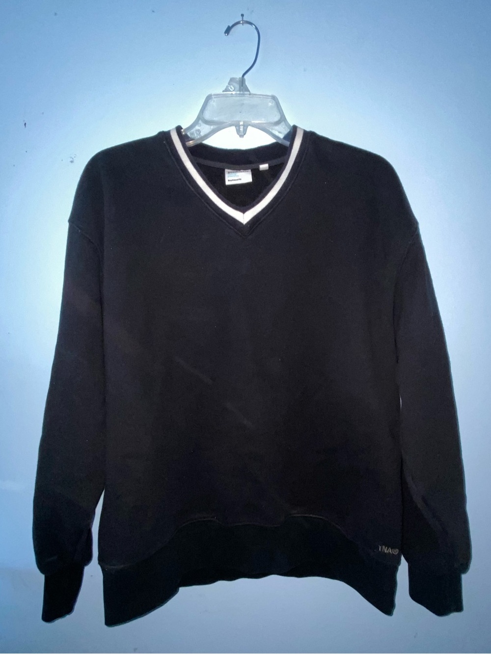 TNA Black V-Neck Sweater with White Trim